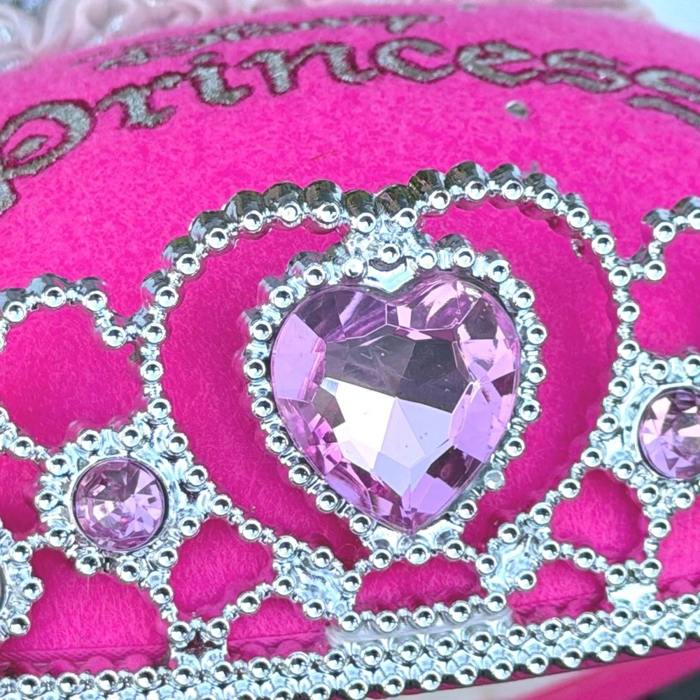 Disney Princess Mickey Ear Hat Girls One Size Pink Tiara Veil Rhinestone Costume